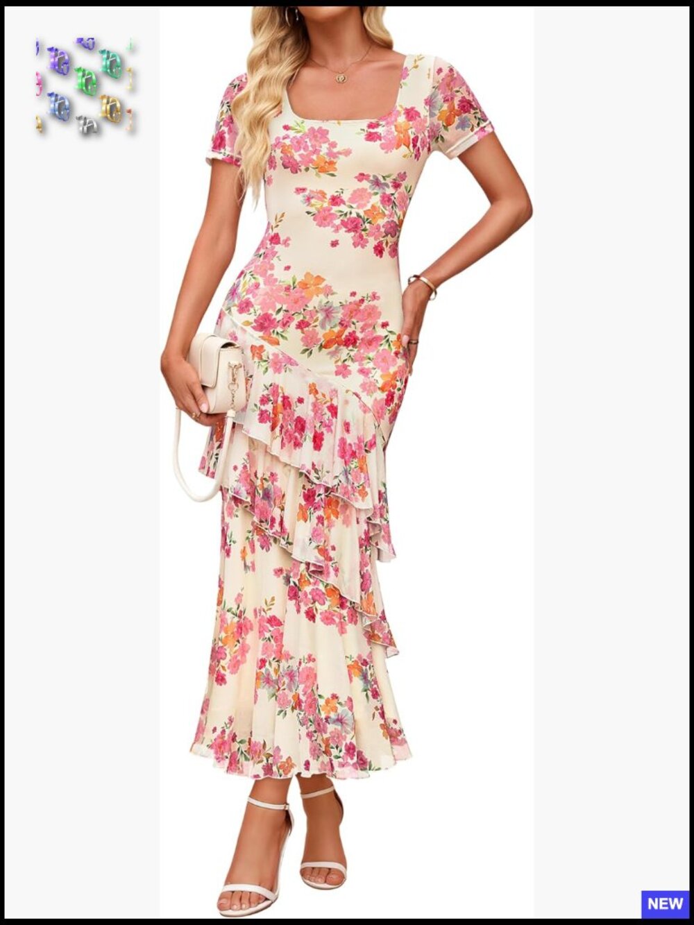 Floral Maxi Dress Elegant Bodycon Cocktail Party Wear Square Neck Mesh